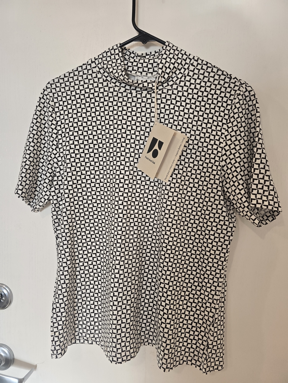 Frank & Oak Black and White Geometric Polo